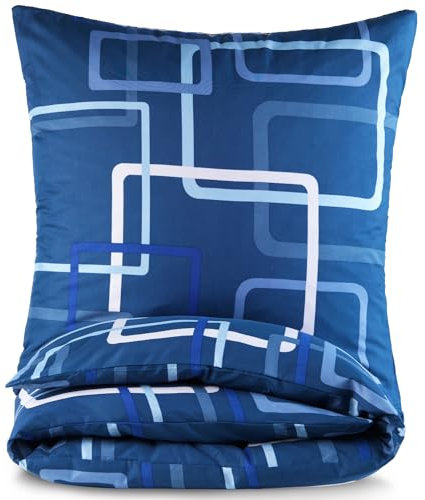 Bettwäsche 135x200 2 teilig - Mikrofaser Bettbezug 135x200 cm + Kissenbezug 80x80 cm - atmungsaktiver Stoff mit Reißverschluss - für Einzelbett - modernes Design Blau