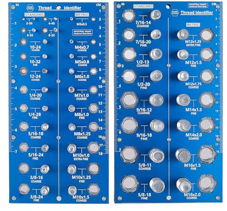 Gewindeprüfer für Muttern und Schrauben, 2 Stück Gewindeprüfer, Zoll und metrisch, Schraubengröße und Gewindelehre, 38-Loch-Schrauben- und Muttern-Identifizierungslehre