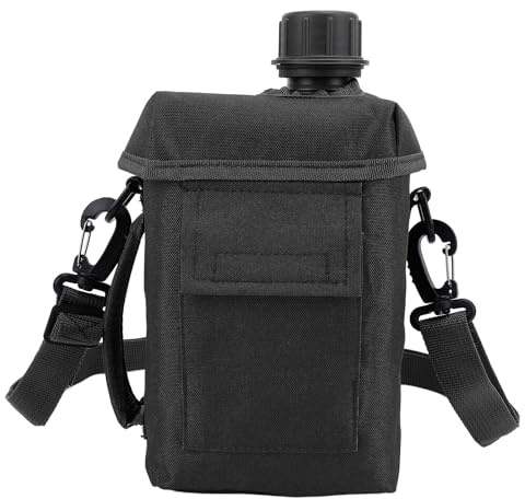 Bewinner Outdoor Water Bottle, 2L Portable PVC Canteen with Waist Bag, for Military Surplus or Bushcraft Gear, Black