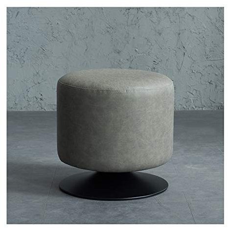 Moderner runder Fußhocker aus PU-Leder, Couchtisch mit 360° Drehgelenk, höhenverstellbar und Ablagefach, Braun, 40 cm