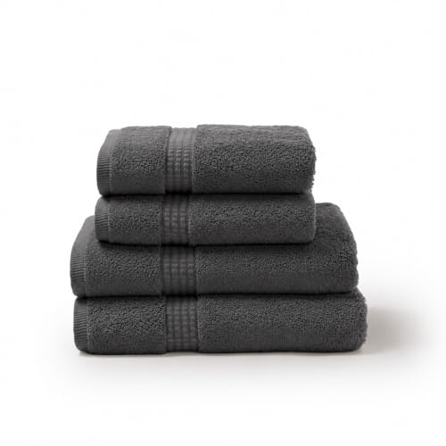 TRAMAS+ Handtuch Set 4 teilig 100% Baumwolle 700 GSM Dunkelgrau | 4 de 50x100cm + 2 de 70x140cm, extra weich, besonders saugstark und langlebig für höchsten Komfort im Alltag.