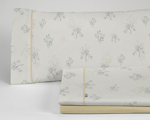 ESTELLIA - 144 fils - Housse de couette Amman Duo -Beige - Lit 160 cm (2 lits)