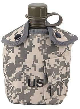 flexman Borraccia Militare Leggera e Portatile, Bottiglia d'Acqua Bollitore Mimetico da 1 Litro con Set Lunch Box in Alluminio per Campeggio Escursionismo Arrampicata Pesca Viaggi