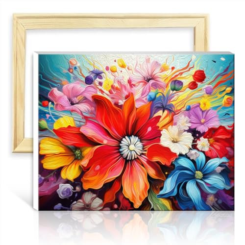 TANGFEIY Ölgemälde „Schöne Blumen“, für Kinder und Erwachsene, digitales Malen, Acrylbilder, Zahlen mit Pinseln, Zahlenmalerei, Wandkunst mit Rahmen (30 x 40 cm)