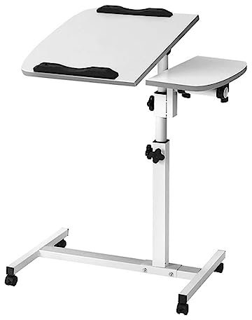 GIAKOO Überbetttisch aus Stahl, anhebbarer Computertisch auf Rollen, Beistelltisch, höhenverstellbar, über dem Bett, Nachttisch, rollbarer Laptop-Schreibtisch (weiß, 60 cm x 40 cm)