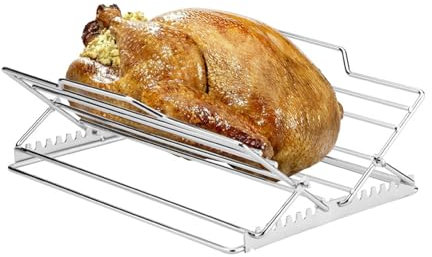 Turkey Roasting Rack Roasting Rack 10.9x10.3x0.7' 'Stainless Steel Insert with 7 Adjustable Size, Foldable V-Shaped Turkey for Cooking
