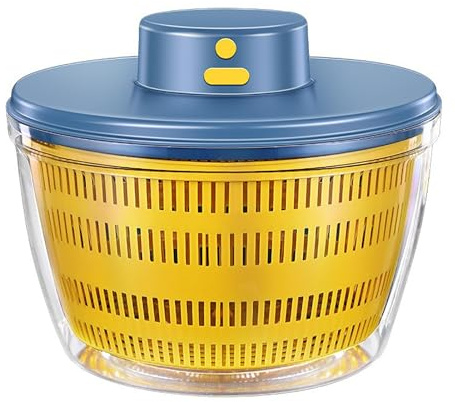 GAOXIAO Essoreuse à Salade électrique, 4000 ML Grande Capacité Essoreuse à Salade Automatique, Déshydrateur pour Fruits et légumes avec Couvercle, Rechargeable par USB mixeur Salade Blue 22 x 16 cm