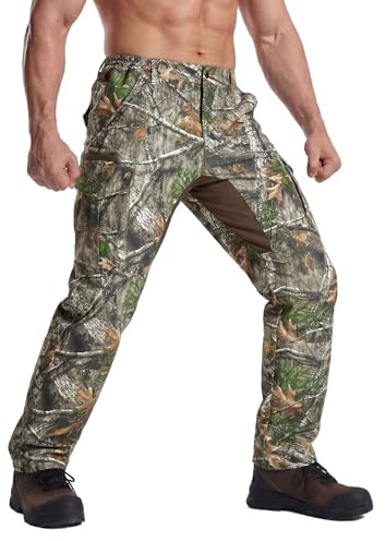 LOOGU Men's Water Resistant Hunting Pants, Ripstop Cargo Pants with 8 Pockets Hiking Work Outdoor(Super Tree 34WX32L)