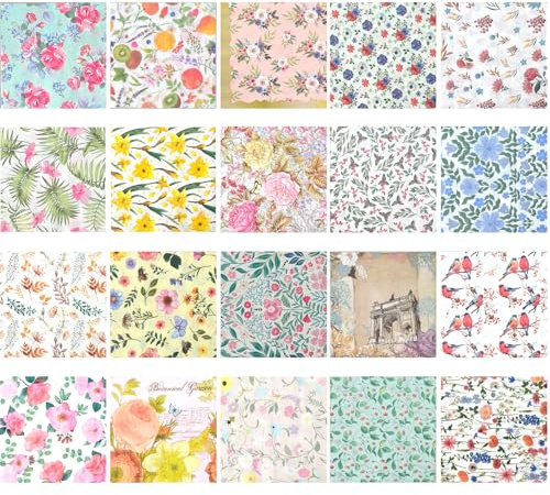 LSYAHCYY 20 Pack Assorted Floral Napkins Decoupage Decorative, Decoupage Napkins Cocktail Decorative Paper for Birthday Party Beautiful Gorgeous, 20 styles of decorative paper (Style 2)