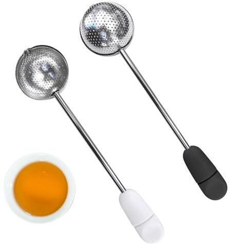 2 Pack Tea Infuser for Loose Tea, Rotatable Handle Loose Leaf Tea Infuser, Reusable Stainless Steel, Suitable ForMost of The Tea and Mullins Spices, Etc(White and Black)