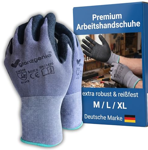 Glanzgenie Arbeitshandschuhe Herren, Gartenhandschuhe- robuste und atmungsaktive Premium Mechaniker Handschuhe - ergonomische Montagehandschuhe (Größe 9, 6 Paar)