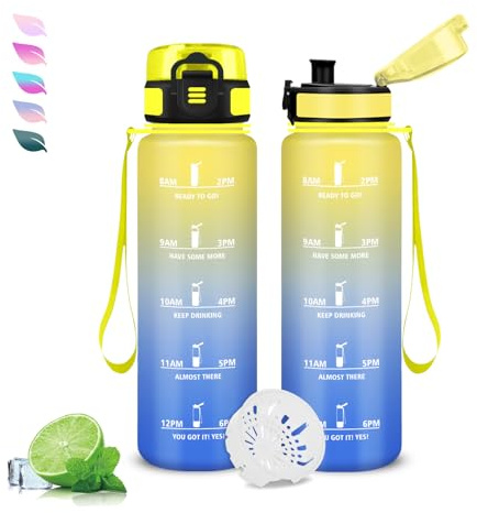 Trinkflasche Kinder- 0 5 liter- Wasserflasche, Trinkflasche mit Uhrzeit, Auslaufsicher, Wasserflasche mit Zeitmarkierung, Leicht zu Reinigen, für Schule, Büro, Outdoor, Camping, Fitness, Running