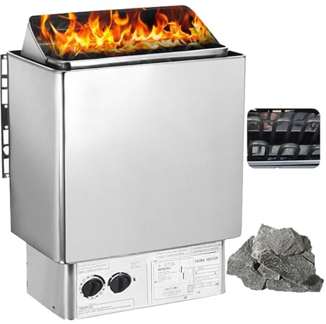 WhFKLca 3KW-9KW Electric Sauna Heaters Stove, Stainless Steel Sauna Stove with Internal Controller for Home Hotel Spa Steam Room, Timer: 0-180 Min, Temperature: 0-110℃, Applicable Space: 2-13m³,6KW