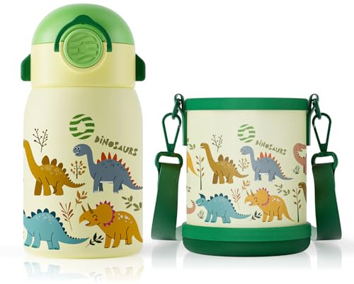 Fjbottle Kinder-Wasserflasche mit Strohhalm, BPA-frei, auslaufsicher, 400 ml, leicht zu öffnen, sicherer Verschluss, Klappdeckel mit einem Klick, umweltfreundliche Tritan-Sportflasche für Kinder