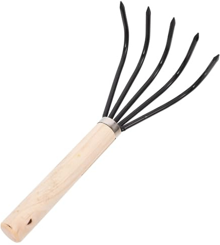 SEWOART Rastrillo Pequeño para Jardín con Mango de Madera Acero Inoxidable Resistente para Excavación de Almejas y Herramienta Ligera y Ergonómica para Exteriores Playa y