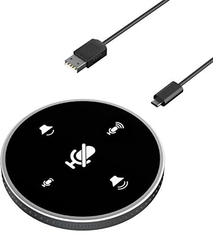 HengChen 360° Omnidirectional Microphone with Mute Button USB Conference Microphone with Speaker Computer Condenser Mic Touch-Sensor Buttons to Mute/Volume for Streaming (COLOR:Black)