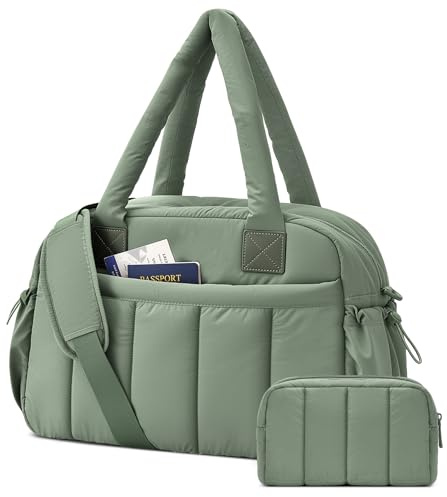 oscaurt resväska puffer sportväska 24L weekendväska dam hopvikbar handbagage väskor Travel duffle bag med PVC våt väska gymväska, Armégrön, 42 x 19 x 30 cm