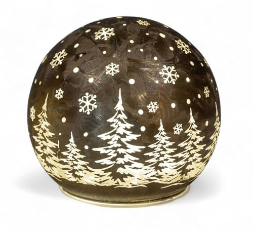 formano LED Deko-Kugel Frosty Braun 15cm Glaskugel Timer 6h/18h Weihnachten Deko - Farbglas in geeister-Optik mit winterlichem Dekor - Herbst Winter Weihnachtsdeko für Tisch Regal Fensterbank