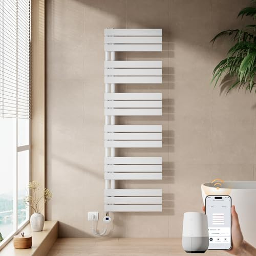 EMKE WiFi Handtuchheizkörper Elektrisch 1599x500 mm - Flach Badheizkörper Elektrisch, Elektrischer Handtuchwärmer Handtuchtrockner Handtuchheizung mit Thermostat und Heizstab - 1000W, Weiß
