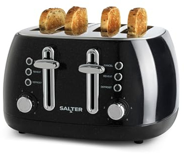 Salter Boston 4-Slice Toaster – Extra Wide Slots, 6 Browning Levels, Defrost, Reheat and Cancel Functions, High-Lift Eject, Removable Crumb Tray, Self-Centring Function, Shimmer Finish, 1960W