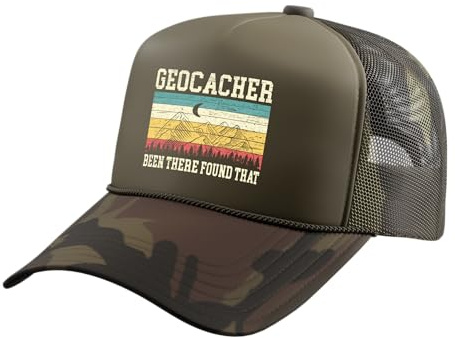 Geocacher Been There Found That Funny Geocaching Cache Trucker Hat with Adjustable Mesh Back, Camo Green