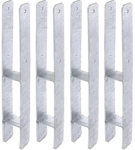 RBS24 Pfostenträger H Form | schwere Ausführung 5,6mm | Pfostenanker verzinkt | zum Einbetonieren | Länge 600mm | 71mm 4 Stück