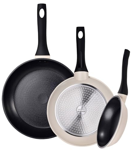 Set de Cocina de 3 piezas: Juego de 3 Sartenes Ø18Ø20Ø24cm en Aluminio forjado de color blanco, Aptas para inducción y antiadherente EXPERT NERJA San Ignacio