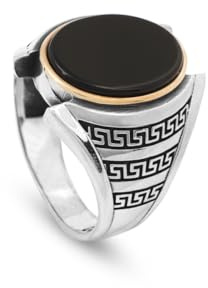 Jewellery Pit - Onyx Ring, Edelsteinring, osmanischer Statement Ring, Vintage Ring, Sterling Silber Ring,Ring für den kleinen Finger, Silber Siegelring, Geschenk für ihn.