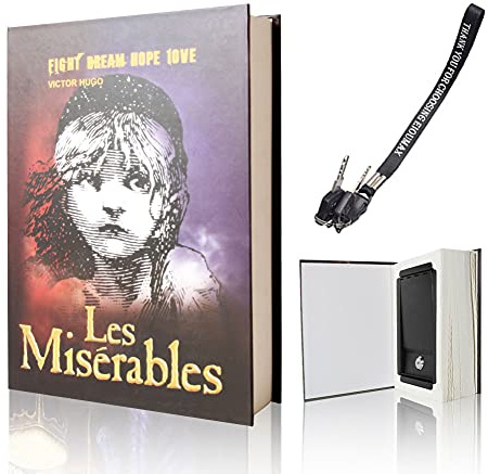 EIOUMAX Booksafe Diversion Secret Real Book Hidden Safe with Key Lock Real Paper Book Locking-Les Miserables