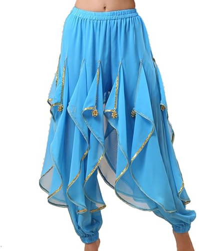 Baisdan Harem Pants Belly Dance Costume India Arab Dancing Tribal Wavy Pants Trousers Sky Blue