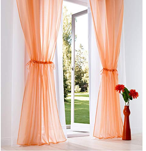 SIMPVALE 2 Stück Vorhänge mit Schlaufen oben Mix and Match Sheer Vorhänge Set Weiße Mesh Spitze Fensterbehandlung Vorhänge für Schlafzimmer Wohnzimmer Balkon (Breite 140 cm / Höhe 145 cm, Orange)