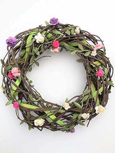 Holzmichel Kranz aus Naturzweigen mit Blüten, 25 cm, Türkranz, Osterkranz