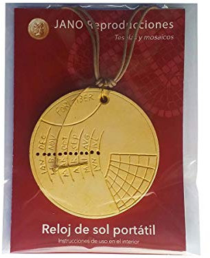 Reloj de sol romano portátil. Réplica del reloj de Mainz fabricado en yeso cerámico extraduro/yeso piedra. 8X8x1 cm.