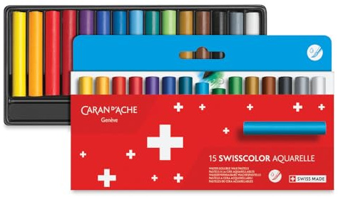 Caran d'Ache Swisscolor 7502.815 Water-soluble Wax Pastel Colouring Pencils, Pack of 15, Colourful