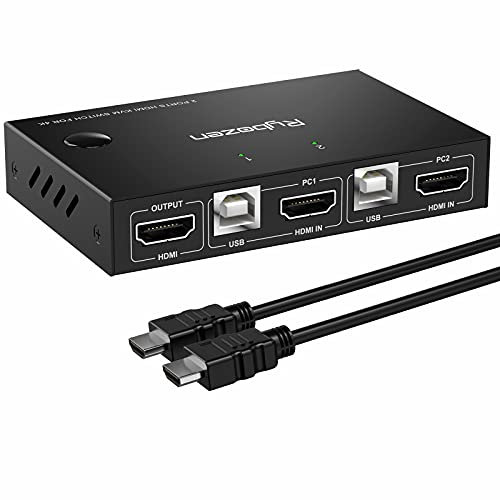 Rybozen KVM Switch HDMI USB 2 Port, 4 K@ 30 Hz Switch KVM HDMI,Collegare 2 PC a 1 schermo, Interruttore a chiave rapida, con 2 cavi HDMI e 2 cavi USB..