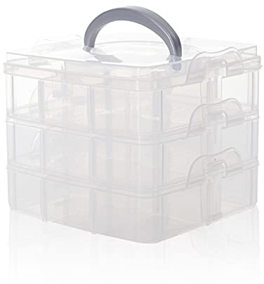 SacJkt Craft Storage Box, Compartments Divider Organizer (White) | 3 Layers 18 Compartments Transparent Detachable Storage Box with Handle for Crafts, Jewelry, Toy, Sewing Accessories