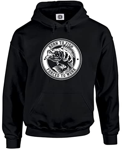 Dead Set Studio Angelgeschenke für Männer – Born To Fish – Lustiges Herren-Kapuzenpullover, Angelbekleidung für Männer, Schwarz , XXL