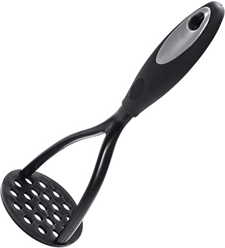 Nonstick Potatoes Masher, Good Grip Potato Ricer, Made from European Nylon Thick Blade & Rubber Wrapped Plastic Handle,Thick Food Masher Server, Black