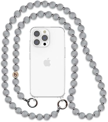 beadstars Handykette zum Umhängen, Holzperlenkette in vers. Farben und Längen, kompatibel mit Handy wie Apple iPhone 14,13,12,11 etc. (120cm, Grey de Luxe)