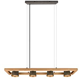 lightling Pendelleuchte Ben, Hängelampe mit Schirm in Nickel Antik, Innenseite Gold, Hängeleuchte Esstisch mit Korpus aus Holz und Metall, exkl. 4 x E14 (max. 25W). Höhe: 150cm, Breite: 100cm