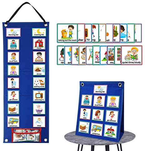 Visuellt schema för barn, visuell väggkalender för hem, förskola, rutinkort, daglig rutin med 70 bildkort, planeringstavlor för barn, beteende, hushållsarbete, belöning