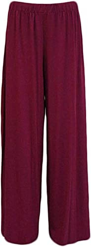 Fashion's island Pantalon Palazzo évasé à jambe large pour femme Taille élastique Uni, bordeaux, 52-54