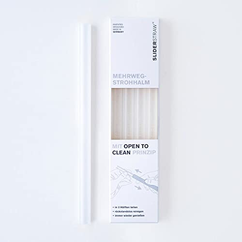 SLIDERSTRAW Reusable Drinking Straws Pack of 4 Easy Clean BPA Free Dishwasher Safe 21.5cm Cocktail Smoothie Soda Straw (White)