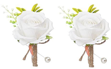 YdseozOA 2PCS Corpetto Matrimonio Fiore all'occhiello Rosa Artificiale Bouquet di Fiori Spilla Decorazione la Sposa Sposo Matrimonio Ballo fine Anno Banchetto Rosa Fiore all'occhiello (Bianco)