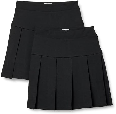 Amazon Essentials Gonna Pantalone Plissettata da Uniforme Bambine e Ragazze, Pacco da 2, Nero, 6-7 Anni