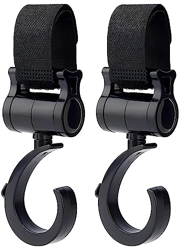 2 Pack Buggy Clips, Stroller Pram Hooks, Baby Bag Clips, 360 Degree Swivel Baby Pushchair Hooks, Clip Your Handbag Shopping or Baby Change Bag Safely on Your Pushchair or Stroller, Universal Fit