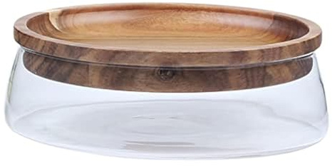 Obstschale, Glasschale mit Holzdeckel, stilvoller Obstkorb aus Glas, doppelt verglaste Schale für Trockenfrüchte und Melonen, Candy Organizer, Accessoire für den Tisch