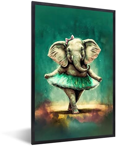 MuchoWow© Bilder mit Rahmen Poster Wanddekoration Wohnzimmer Deko Modern Geschenke Bilderrahmen Elefant - Ballerina - Farbe - Schleife - Porträt - Kinder - 20x30 cm