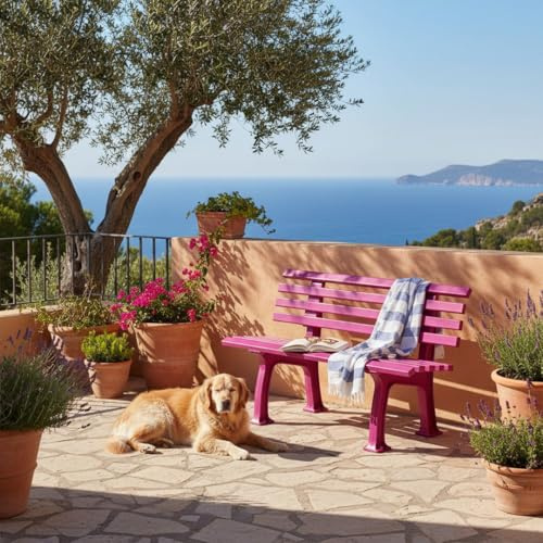 PROREGAL Gartenbank Antigua | 2-Sitzer | Flieder | HxBxT 74x120x54cm | Witterungs- & UV-beständiger Kunststoff | Parkbank Sitzbank Außenbereich Garten Balkon Terrasse