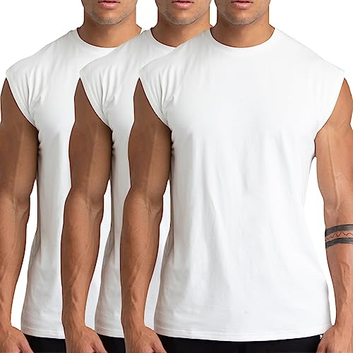 Men's Cotton Gym Tank Tops, 1/3/5 Pack Sleeveless Workout Muscle Shirts